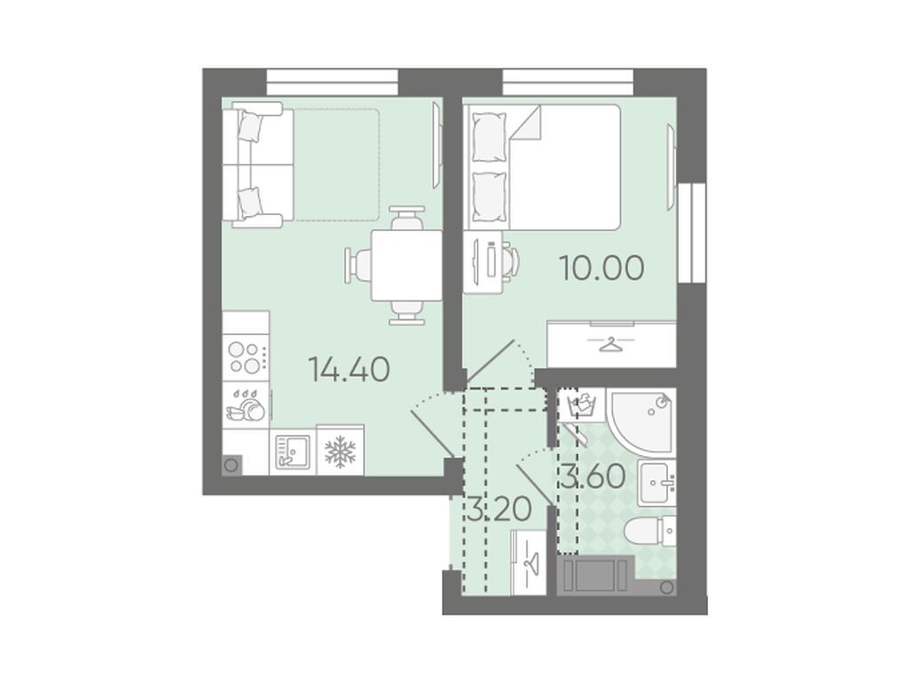 1-комнатная квартира, 31.2 кв.м, ЖК «Ручьи»